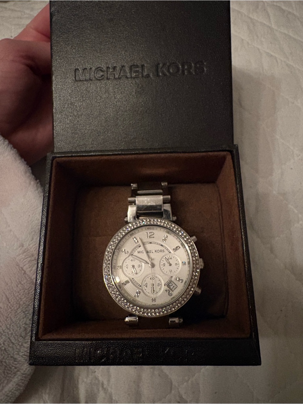 Michael Kors Silver Crystal-Trim Chronograph Watch